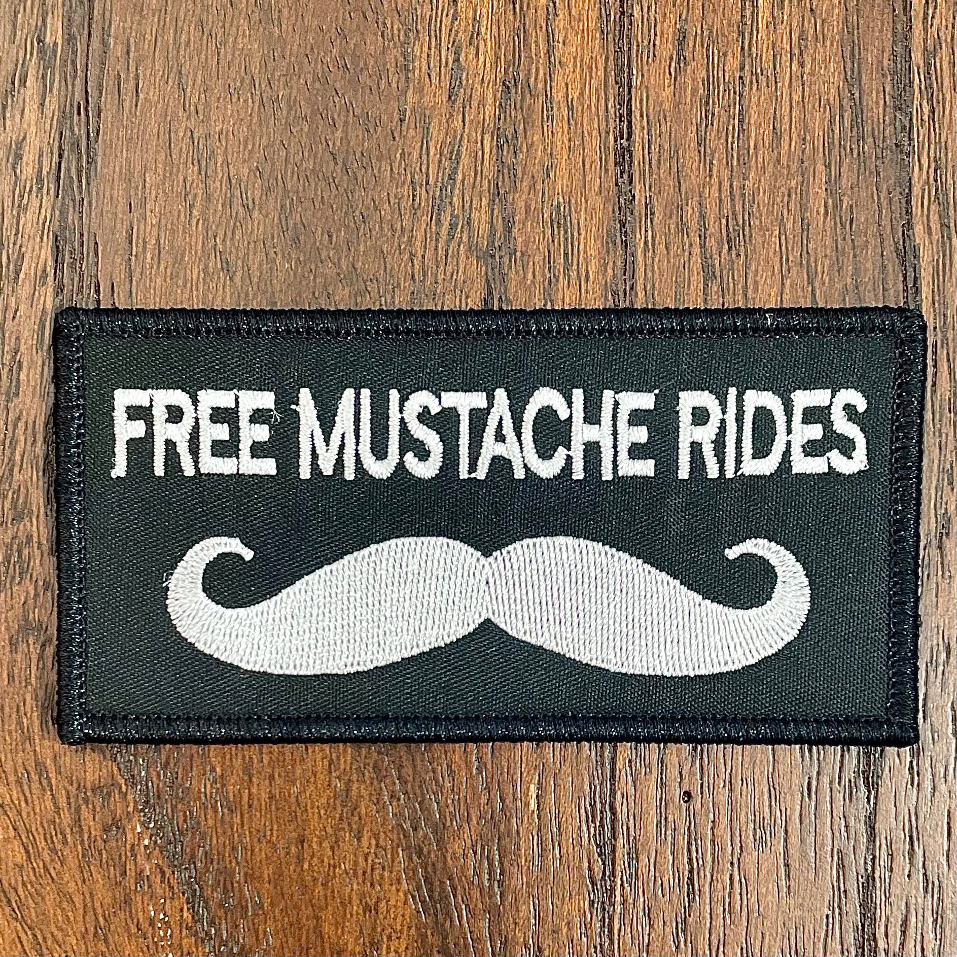 Mustasch Rides Free Mustache Rides Patch | Hat Patch | Whiskey Road Hat Company